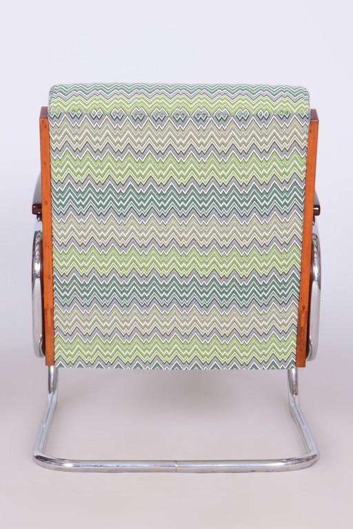 Gerestaureerde art-deco fauteuil, beuken, sparren, walnoot, chroom, Tsjechisch, jaren 1930 – Textile, Wood (photo 2 of 14)