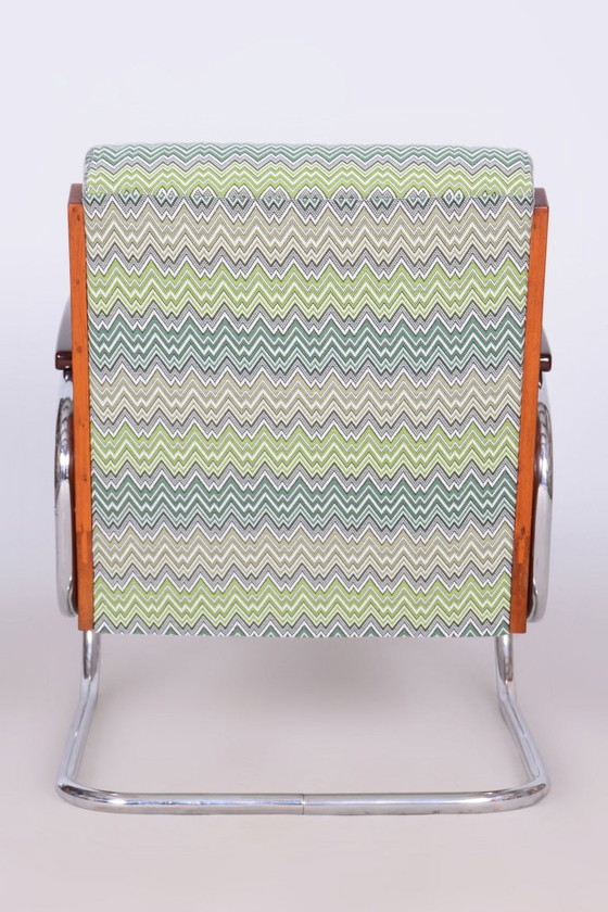 Gerestaureerde art-deco fauteuil, beuken, sparren, walnoot, chroom, Tsjechisch, jaren 1930 – Textile, Wood (photo 2 of 14)
