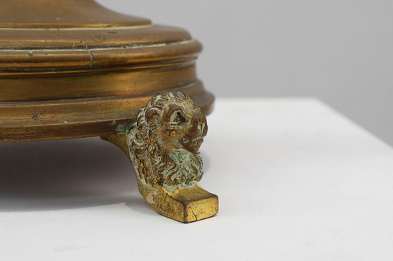 Image 1 of Gran candelabro de iglesia antiguo de cobre decorado, Francia ca. 1900