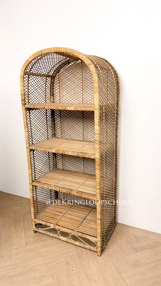 Vintage arch cabinet, Storage cabinet, Bamboo, Wicker, Beige (photo 3 of 7)