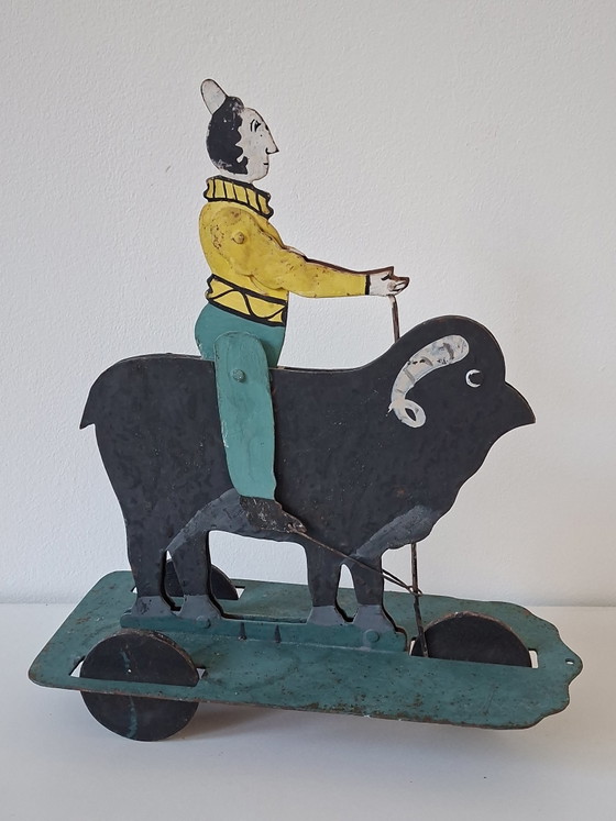 Image 1 of Metallspielzeug – Balancefiguren, Ziehfigur, Rodeo-Clown, 1930er Jahre