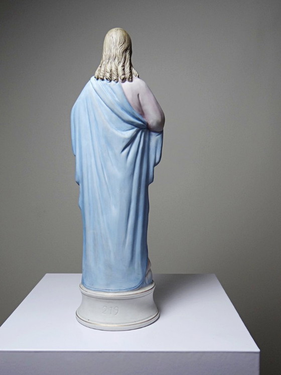 Image 1 of Grand sujet religieux Christ au Sacré Coeur en biscuit polychrome ancien