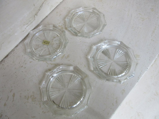 Juego de 4 posavasos de cristal VMC Reims France, posavasos de cristal estilo Crystal, vajilla con diseño de (photo 3 of 9)