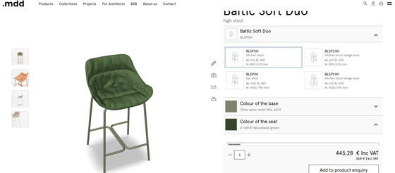 Image 1 of MDD high design bar stool Baltic Soft Duo green pleated fabric