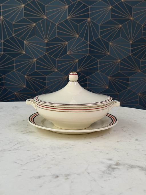 Vintage Art-Deco-Terrine mit Unterteller – Boch Frères, Belgien, 1940er Jahre