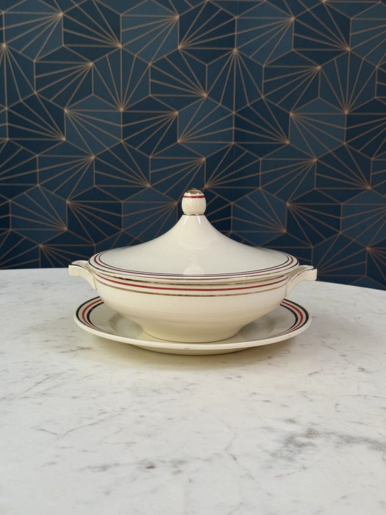 Image 1 of Zuppiera Art Déco vintage con sottopiatto – Boch Frères, Belgio, anni '40