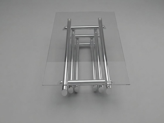 1970s Chrome & Glass Coffee Table – Attributed to Paul Mayén – paul mayen, Salontafels (photo 5 of 8)