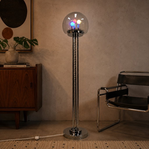 Vintage Itliaanse design Space Age vloerlamp Chroom en Glas (jaren 70 / 70s) unieke lamp 