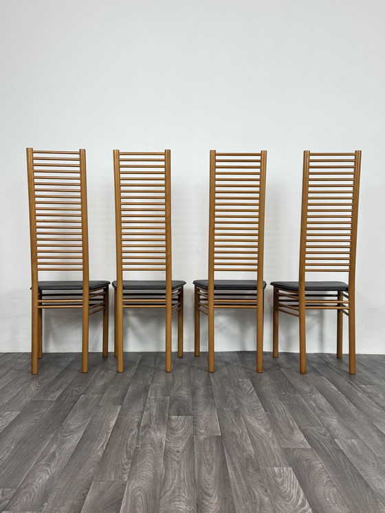 Image 1 of Dining Set Consisting of 4 Chairs with Ladder Backrest, 1980s Design, Italy