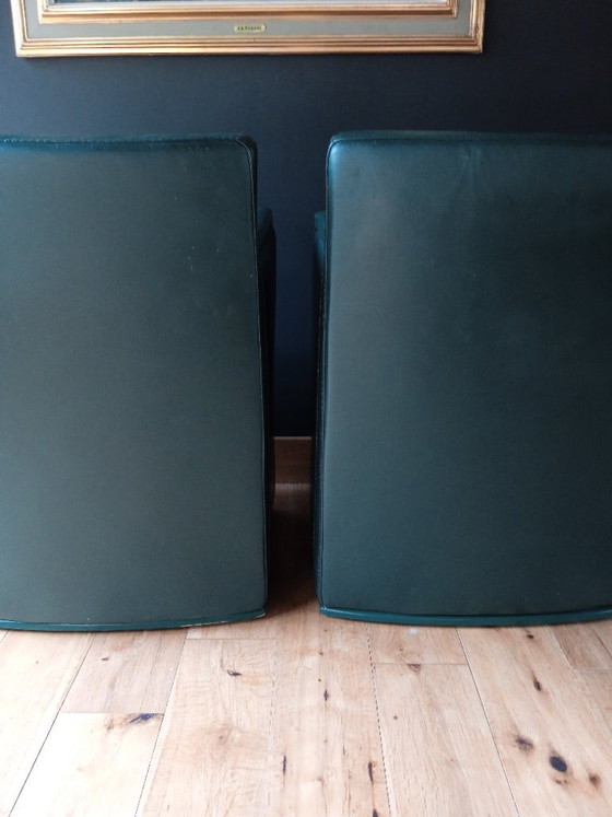 Image 1 of Two "cocktail" armchairs - compact - lambskin - dark green - club design