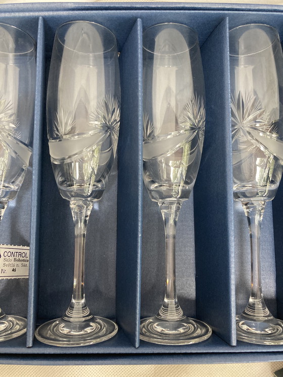 Image 1 of 6 kristallen champagneglazen Tsjechië 90'S