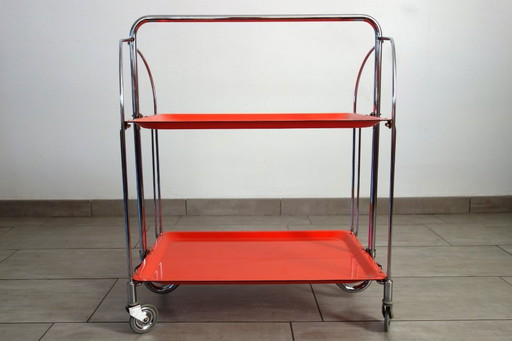 Orange folding serving cart, Bremshey, 1970