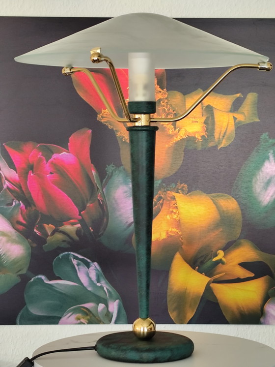 Image 1 of Lámpara de mesa posmoderna "Seta" de Wofi – latón y cristal – década de 1990