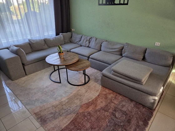 Large modular corner sofa with pouf light grey – Modular sofas, Textile (photo 4 of 5)