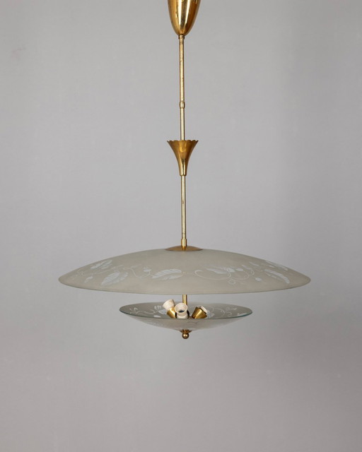 Vintage 1940S Chandelier In Decorated Crystal And Brass Italian Design 