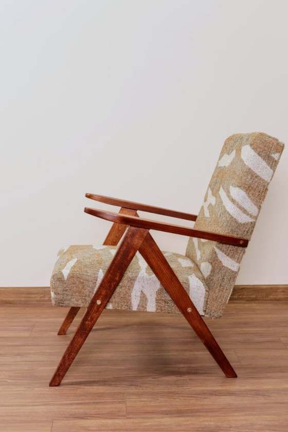 Image 1 of Modern armchair safari beige brown jacquard zig zag 
