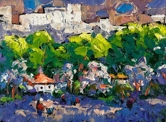 Image 1 of Original Oil Painting Summer Street Landscape The city that never sleeps