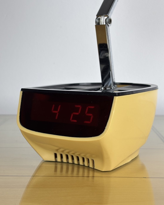 Image 1 of Lamp Table + Clock Vintage Clock - Lamp Zeitlicht Timco 1970s Bedside Lamp 70s Digital Alarm Clock Mid Century Modern Space Age