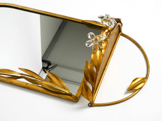 Image 1 of Beautiful Set Of A Floral Iron Wall Mirror And Matching Shelf Gold Plated By Banci Firenze Italy