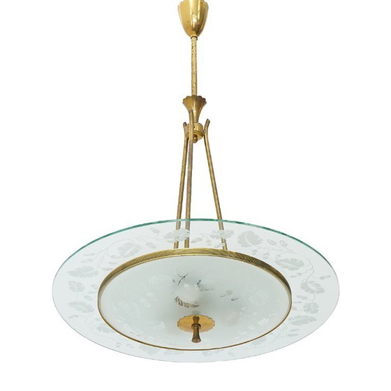 Image 1 of Kronleuchter aus Messing und Glas, 1950er Jahre