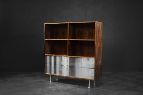 Image 1 of Buffet haut vintage en bois de rose avec verre, Mid Century Scandinavian Modern, 1960s