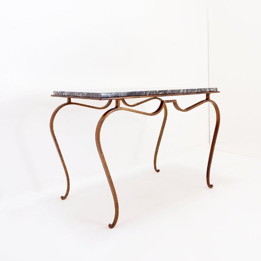 Gilded metal side table with marble top, René Prou style