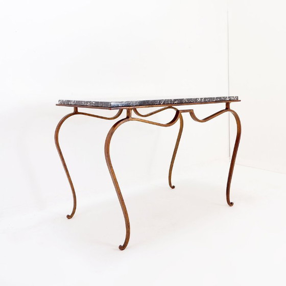 Image 1 of Gilded metal side table with marble top, René Prou style