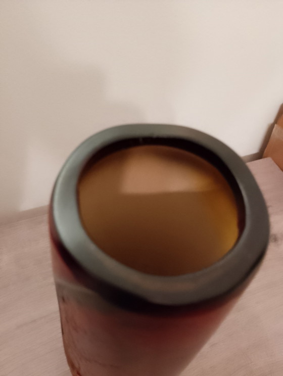 Image 1 of Large porcelain vase, fat lava, West Germany, oxblood red or gold, wavy neck, crystalline sound