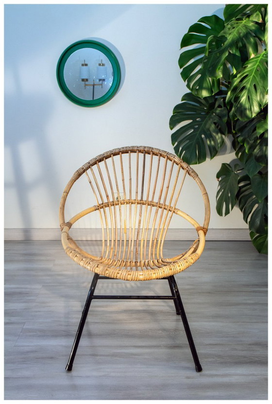 Image 1 of Rattan and steel basket chair, adult model, 1970s