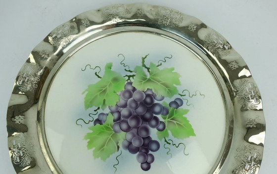 Image 1 of art nouveau art déco CAKE PLATTER cake plate ceramic and metal grape decor