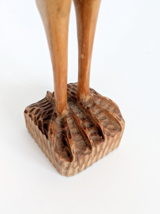 Image 1 of Midcentury Teak Wood Crane Sculpture, Hand Carved Bird, Scandinavian Modern Decor