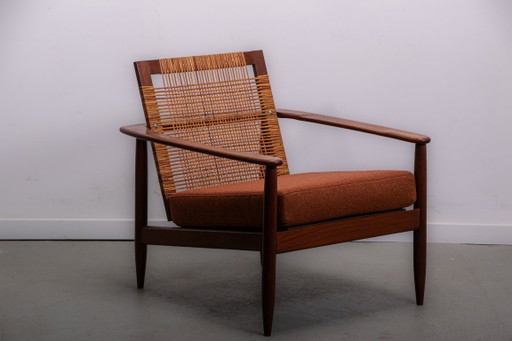 Fauteuil confortable en teck et rotin, style Mid-Century, vers 1970