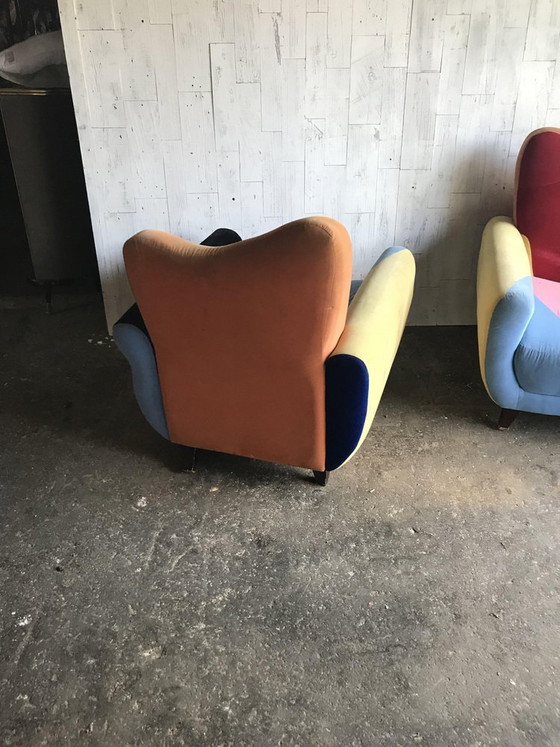 Set of Mid-Century Armchairs in Multicoloured Fabric with Black Painted Legs – Mid Century Modern (photo 2 of 7)