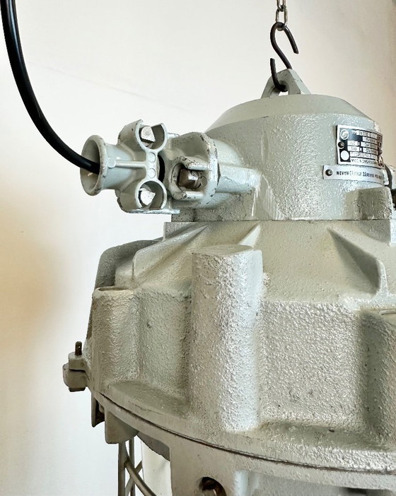 Image 1 of Large Grey Industrial Bunker  Light with Iron Cage from Elektrosvit, 1970s