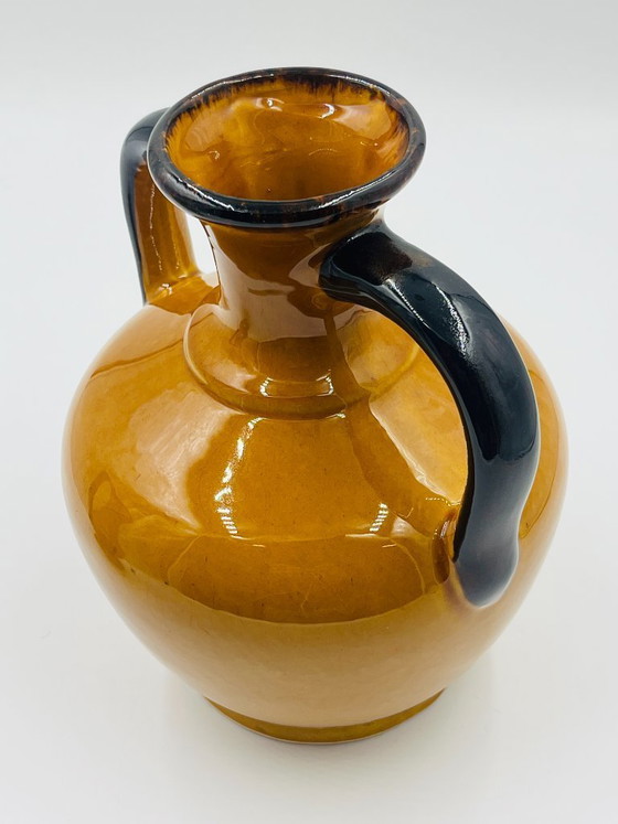 Image 1 of Pair of Vintage Coulobres Ochre Ceramic Vases