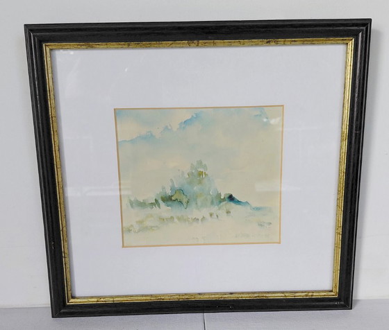 Atmospheric minimalist watercolor 'View in the Dunes' - Signed V. de Cock, Paintings & Drawings, Paper (photo 4 of 6)