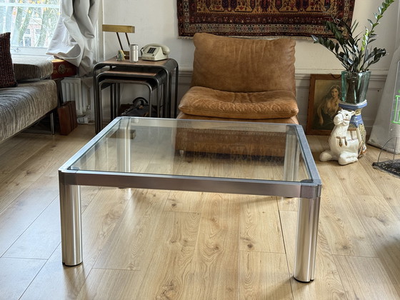 Image 1 of Table basse en aluminium style Metaform | Design moderne néerlandais | 100×100 cm | Années 1970
