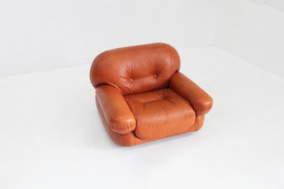 Image 1 of Sapporo Italienischer Cognac-Leder-Designersessel Mobil Girgi 1970er Jahre