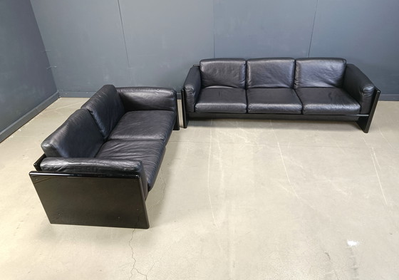 Image 1 of Ensemble de canapés vintage en laque et cuir par Kazuhide Takahama pour Studio Simon, 1970