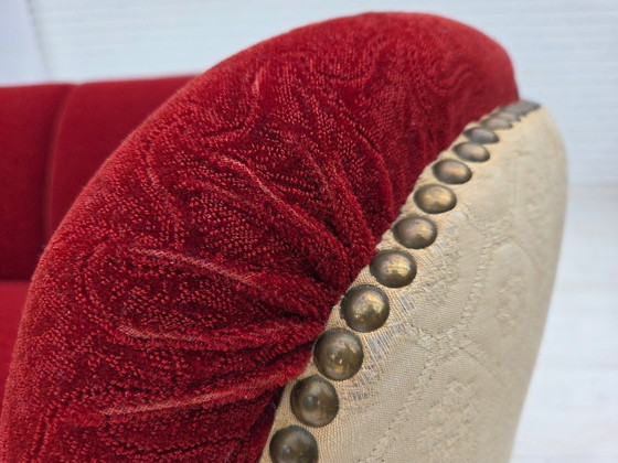 Image 1 of Divano curvo danese a 2 posti, anni '60, tessuto di lana rosso/beige.