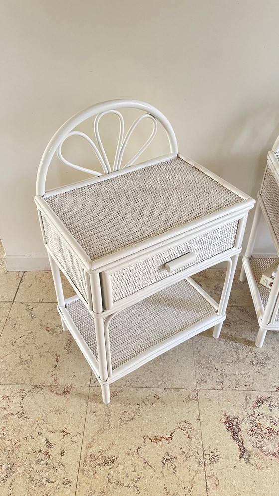 Image 1 of Coppia di comodini vintage in rattan