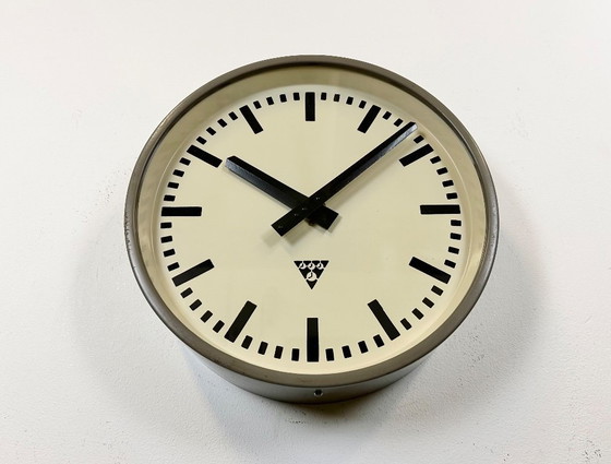 Image 1 of Grey Industrial Factory Wall Clock from Pragotron, 1960s
