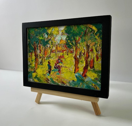Original Oil Painting Summer Trees Landscape On A Walk In The Forest – schilderijen tekeningen, Canvas (photo 2 of 8)