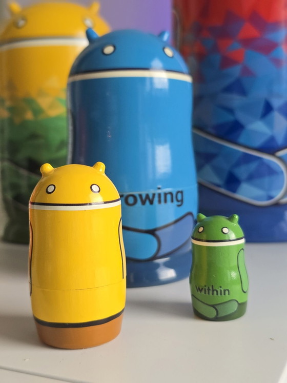 Set di Matrioske in Legno Google Android Ufficiale Estremamente Raro 6 pezzi, Oggetti decorativi, Multicolore (foto 7 di 14)