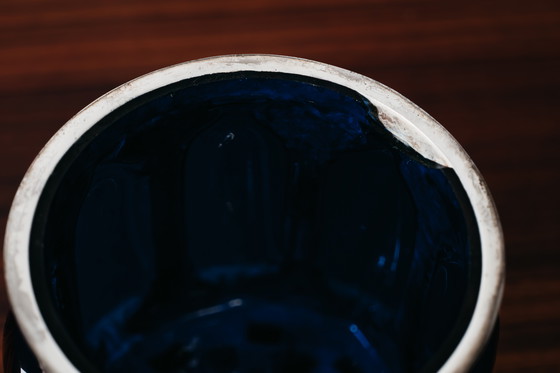 Image 1 of Grote blauwe serveerkan uit de Royal Sheffield Collection uit de jaren 1950, vintage pronkstuk.