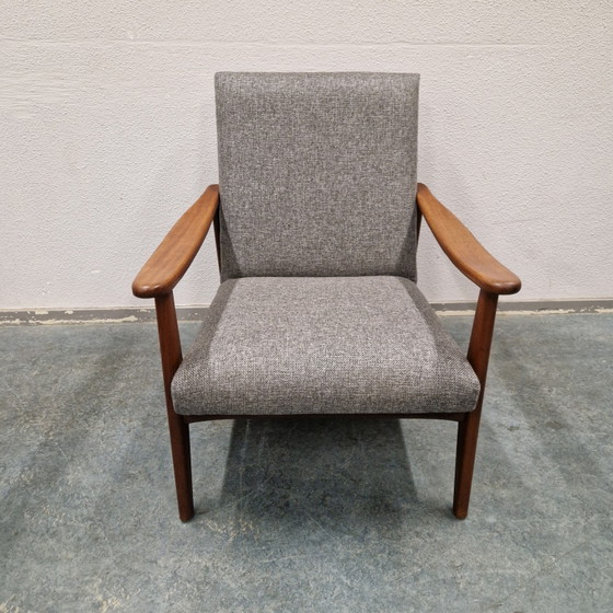 Fauteuil Vintage Easy Chair Récemment Retapissé Fauteuil Danois Années 60 – Textile, Wood (photo 12 of 12)