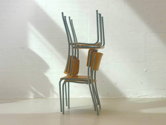 Image 1 of Set aus 6 Formschöne Stapelstühle von Stella, Schweiz, 1950er Jahre