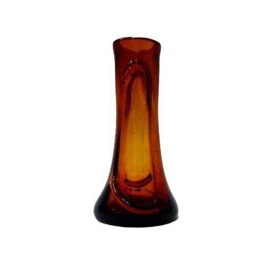 Image 1 of Vase vintage en verre ambré massif, 18 cm