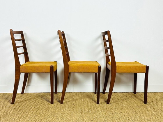 Image 1 of Set di 3 sedie da pranzo scandinave in teak e velluto a coste, 1960