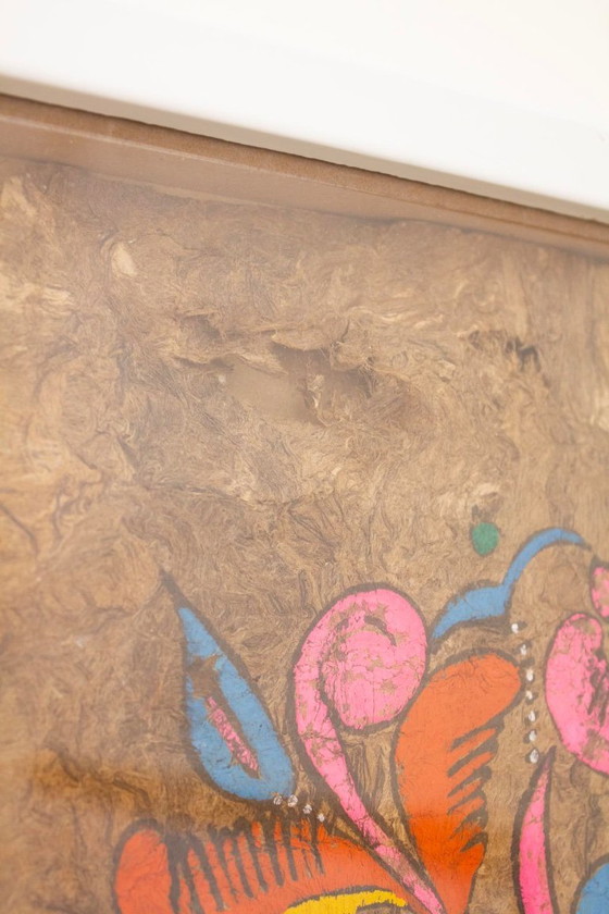 Image 1 of Vintage Mexican Amate bark folklore painting on bark paper